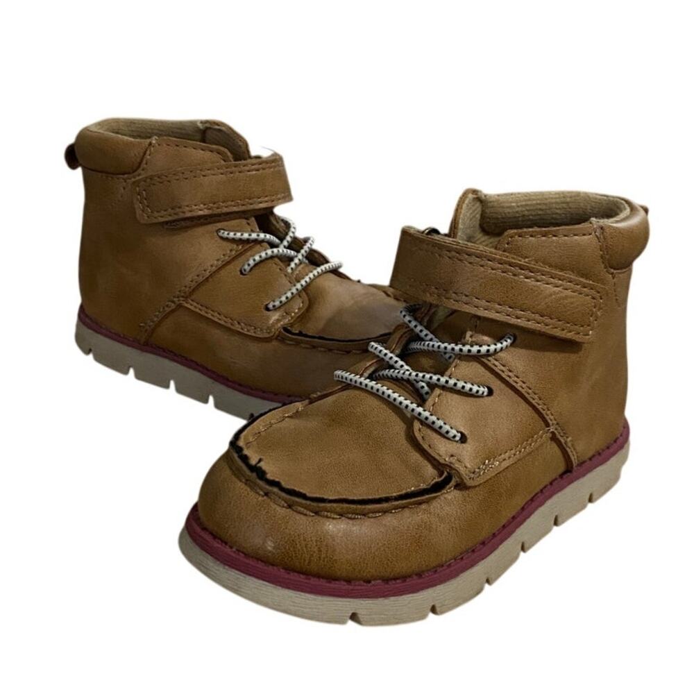 OshKosh Bgosh Boy's Ankle Booties Toddler 9M Brown Tan Lace Up Fastener Lined